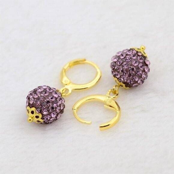 Elegant Light Amethyst Austrian Crystal Ball Dangle Purple and Gold Earrings - Picture 1 of 2